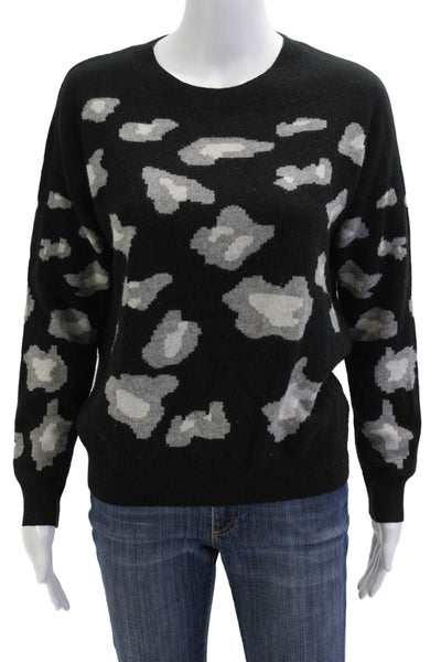 Aqua Womens Pullover Sweater Black 100% Cashmere Crew Neck Animal Print Size S