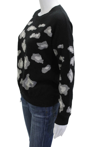 Aqua Womens Pullover Sweater Black 100% Cashmere Crew Neck Animal Print Size S