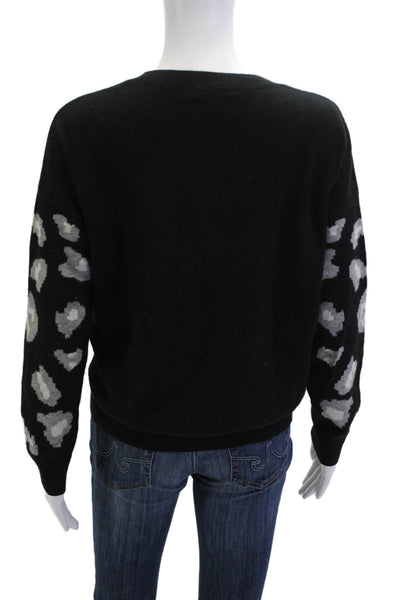 Aqua Womens Pullover Sweater Black 100% Cashmere Crew Neck Animal Print Size S