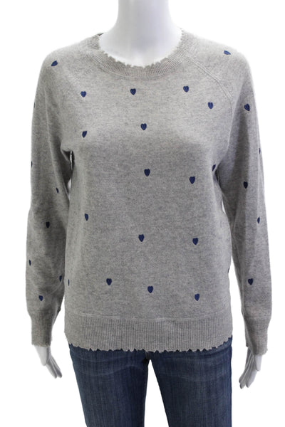 Aqua Womens Pullover Sweater 100% Cashmere Crew Neck Gray Heart Size S