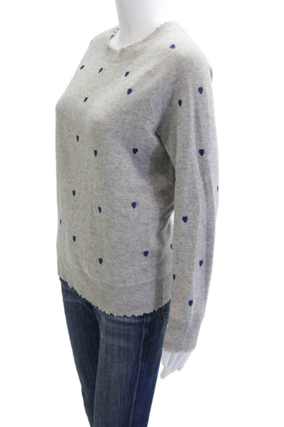 Aqua Womens Pullover Sweater 100% Cashmere Crew Neck Gray Heart Size S