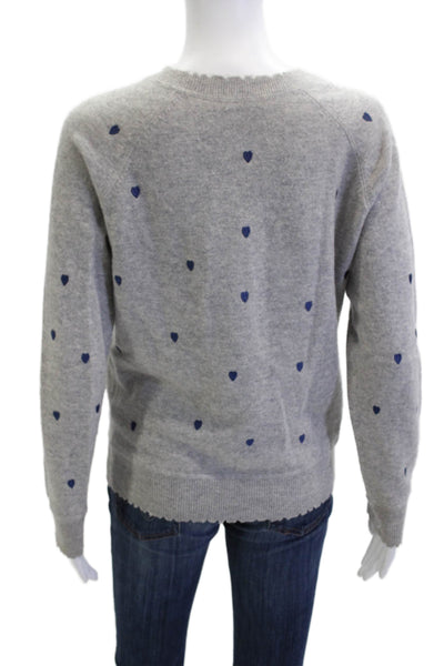 Aqua Womens Pullover Sweater 100% Cashmere Crew Neck Gray Heart Size S