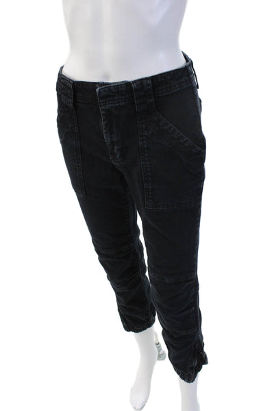 Frame Womens Cargo Cropped Pants Black Organic Cotton Button Size 28