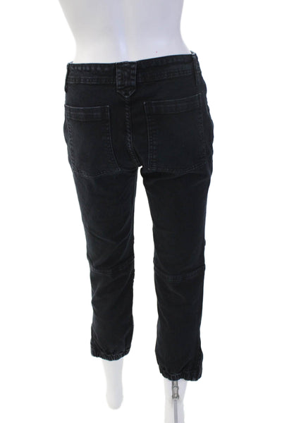 Frame Womens Cargo Cropped Pants Black Organic Cotton Button Size 28