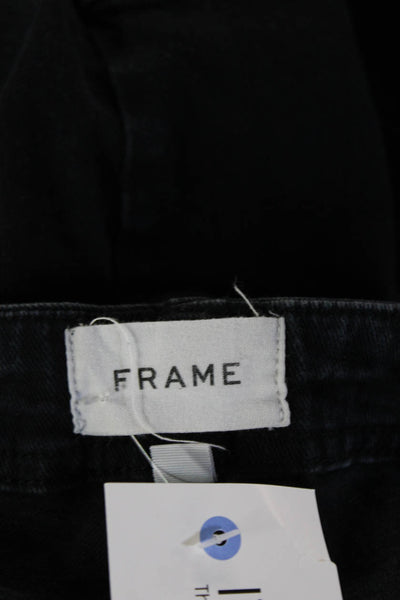 Frame Womens Cargo Cropped Pants Black Organic Cotton Button Size 28