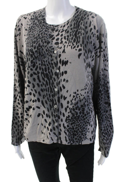 August Silk Womens Black Animal Print Button-Up Long Sleeve Size XL