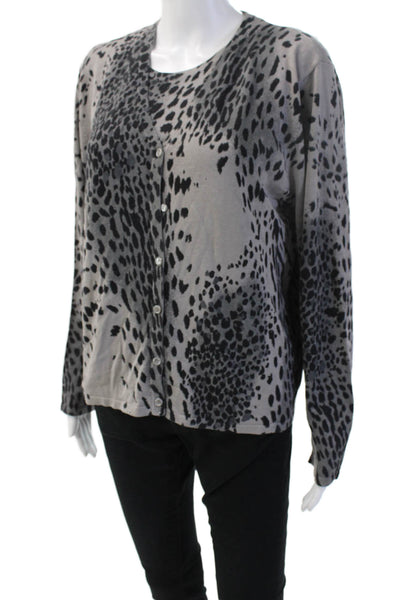 August Silk Womens Black Animal Print Button-Up Long Sleeve Size XL