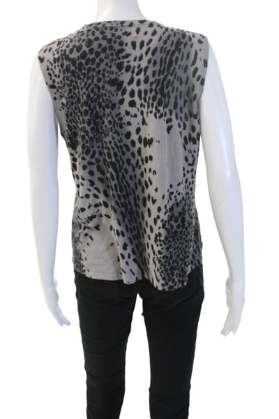 August Silk Womens Black Animal Print Button-Up Long Sleeve Size XL