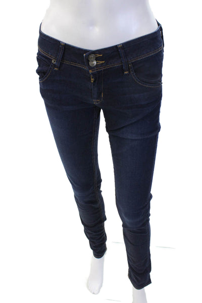 Hudson Womens Skinny Dark Blue Denim Jeans Mid Rise Button Size 26