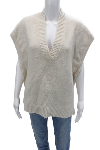 MNG Unisex Pullover Vest V-Neck Beige Wool Blend Short Sleeve Size M