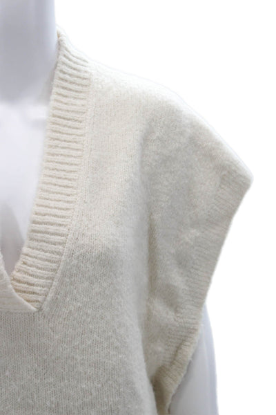 MNG Unisex Pullover Vest V-Neck Beige Wool Blend Short Sleeve Size M