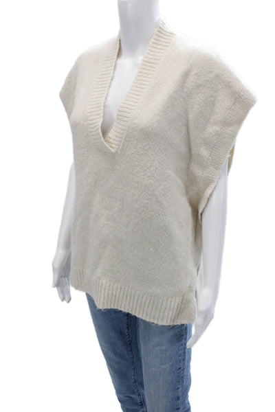 MNG Unisex Pullover Vest V-Neck Beige Wool Blend Short Sleeve Size M
