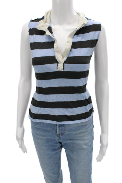 We The Free Women Basic Jersey Striped Collared Black Tank Sleeveless Size L