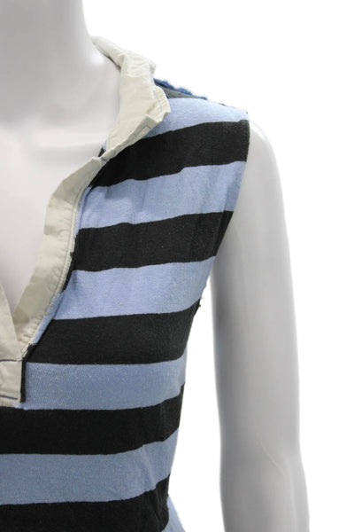We The Free Women Basic Jersey Striped Collared Black Tank Sleeveless Size L