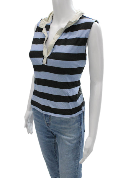 We The Free Women Basic Jersey Striped Collared Black Tank Sleeveless Size L