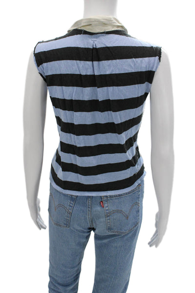 We The Free Women Basic Jersey Striped Collared Black Tank Sleeveless Size L