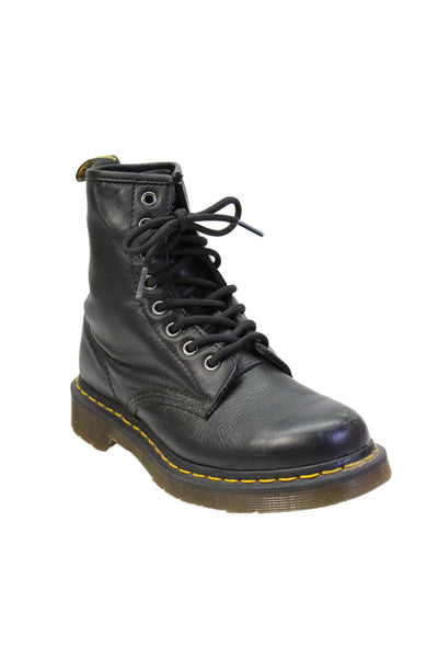 Dr. Martens Womens Leather Lace-Up Ankle Combat Boots Black Size 6