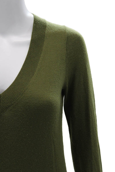 J Crew Womens Pullover Sweater Green V Neck Long Sleeve Merino Silk Size XS