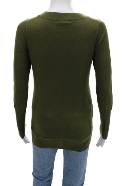 J Crew Womens Pullover Sweater Green V Neck Long Sleeve Merino Silk Size XS