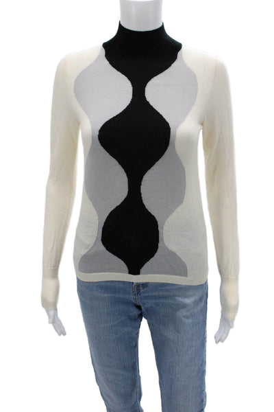 Marimekko For Uniqlo Women Beige Geometric Turtleneck Pullover Sweater Size 2XS