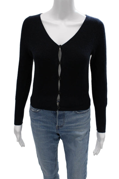 J Crew Women Cardigan Dark Blue 100% Cashmere V Neck Button Long Sleeve Size XS
