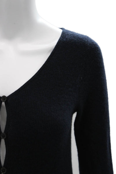 J Crew Women Cardigan Dark Blue 100% Cashmere V Neck Button Long Sleeve Size XS