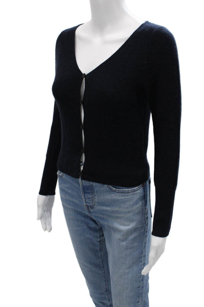 J Crew Women Cardigan Dark Blue 100% Cashmere V Neck Button Long Sleeve Size XS