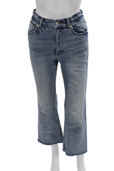 La Vie Women Cropped Flared 90s Blue Jeans Mid Rise Inseam 27 Size 25