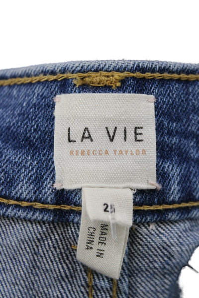 La Vie Women Cropped Flared 90s Blue Jeans Mid Rise Inseam 27 Size 25