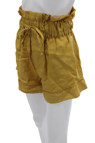 Meiling Unisex Bohemian Yellow Linen Drawstring Shorts Size XS