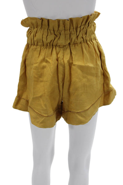 Meiling Unisex Bohemian Yellow Linen Drawstring Shorts Size XS