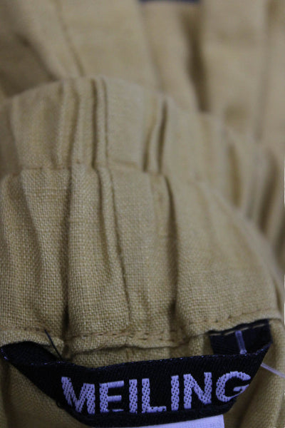 Meiling Unisex Bohemian Yellow Linen Drawstring Shorts Size XS