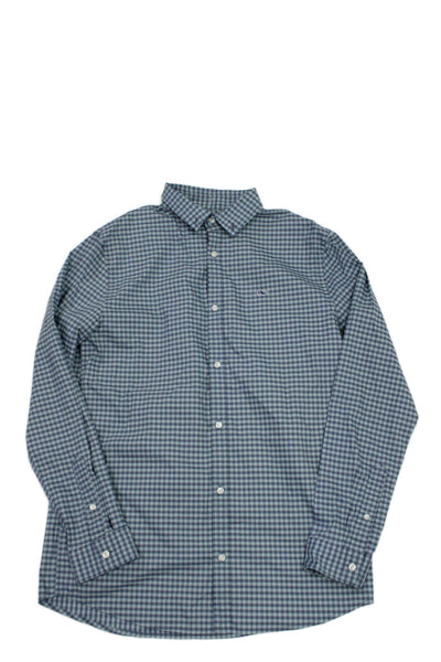 Vineyard Vines Boys Button Front Collared Gingham Shirt Blue Size 18