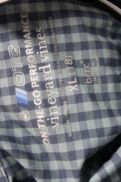 Vineyard Vines Boys Button Front Collared Gingham Shirt Blue Size 18