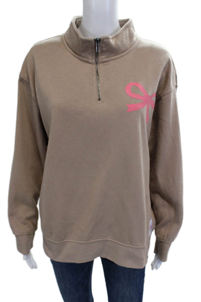 Ocean Drive Women Pullover Sweatshirt Beige Mock Neck Zip Long Sleeve Size S