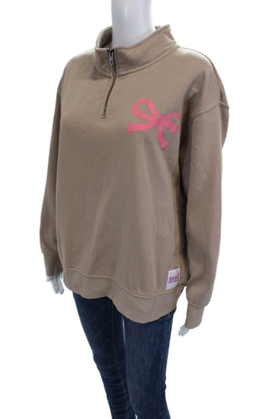 Ocean Drive Women Pullover Sweatshirt Beige Mock Neck Zip Long Sleeve Size S