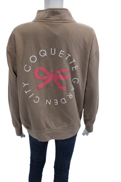 Ocean Drive Women Pullover Sweatshirt Beige Mock Neck Zip Long Sleeve Size S