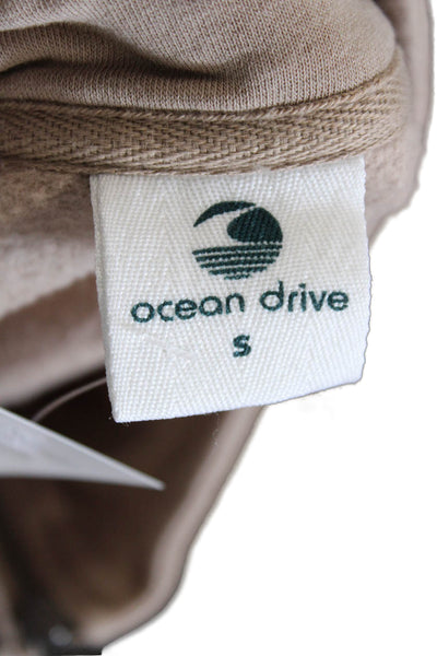 Ocean Drive Women Pullover Sweatshirt Beige Mock Neck Zip Long Sleeve Size S