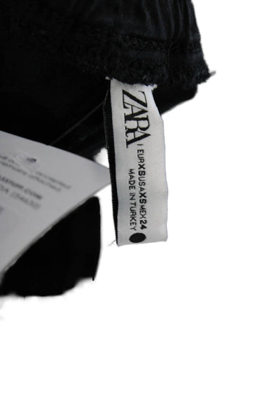 Zara Unisex Ankle Jogger Pants Black Drawstring Lyocell Cotton Size XS