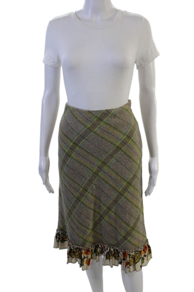 Odille Anthropologie Women A-Line Plaid Wool Knee-Length Skirt Gray Size 2