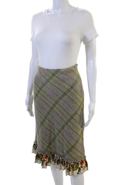 Odille Anthropologie Women A-Line Plaid Wool Knee-Length Skirt Gray Size 2