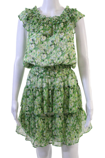 Lavender Brown Women Mini Blouson Floral Green Polyester Set Size S