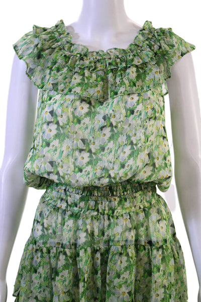 Lavender Brown Women Mini Blouson Floral Green Polyester Set Size S