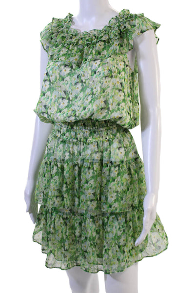 Lavender Brown Women Mini Blouson Floral Green Polyester Set Size S