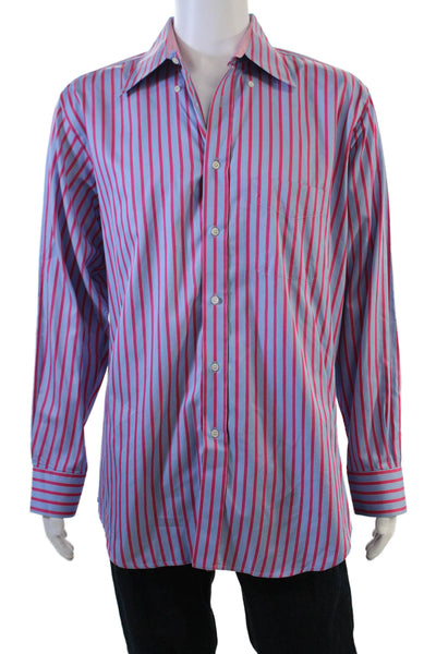 J. Mclaughlin Mens Button-Down Striped Long Sleeve Cotton Big & Tall Size L