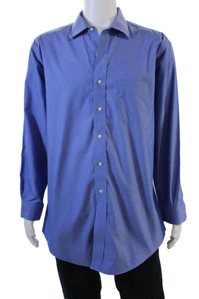 Brooks Brothers Mens Point Spread Cotton Dress Shirt Blue Long Sleeve Size L