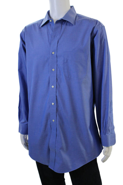 Brooks Brothers Mens Point Spread Cotton Dress Shirt Blue Long Sleeve Size L