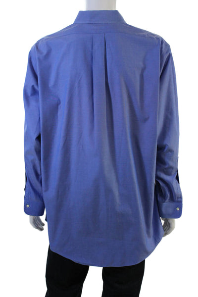 Brooks Brothers Mens Point Spread Cotton Dress Shirt Blue Long Sleeve Size L