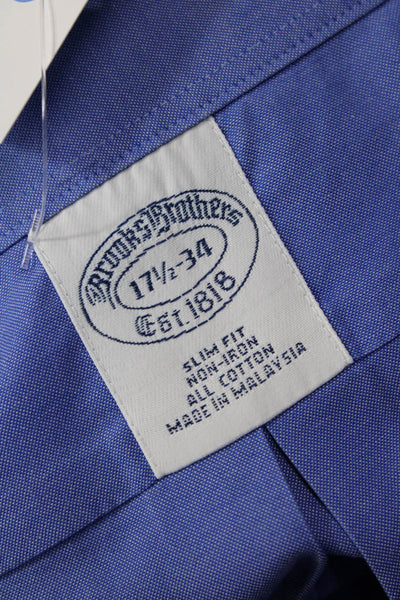 Brooks Brothers Mens Point Spread Cotton Dress Shirt Blue Long Sleeve Size L