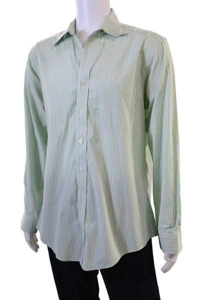 Brooks Brothers Mens Button-Down Dress Shirt Green Striped Irish Linen Size L